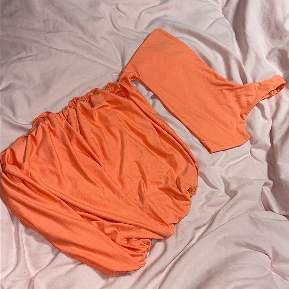 One Shoulder Orange bodycon Dress xs